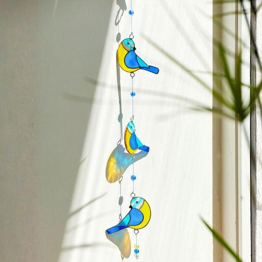String of 3 Blue Tit Birds Suncatcher Home Décor Namaste Fair trade