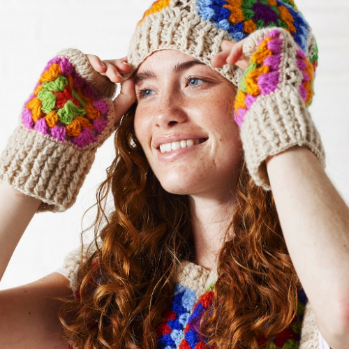 Cream Crochet Rainbow Hand Warmers Fashion Namaste Fair trade