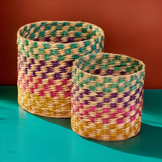 Handwoven Seagrass Check Baskets Homeware Namaste Fair trade
