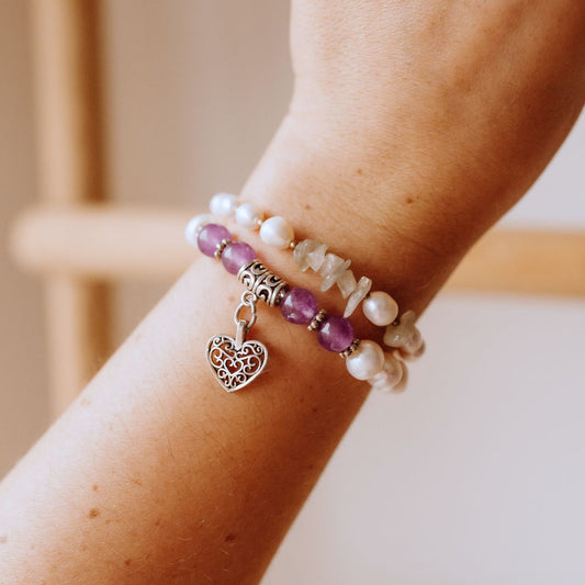 Pearl and Purple Stone Bracelet Jewellery Nepal Leprosy Fellowship