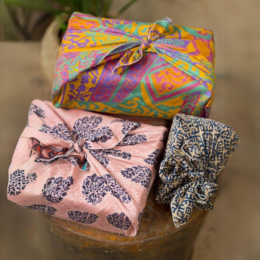 Set of 4 Recycled Sari Gift Wraps Wrapping Namaste Fair trade