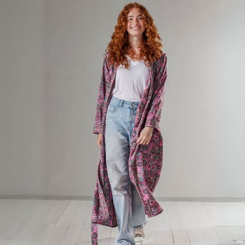 Pink Floral Paisley Dressing Gown Fashion Namaste Fair trade