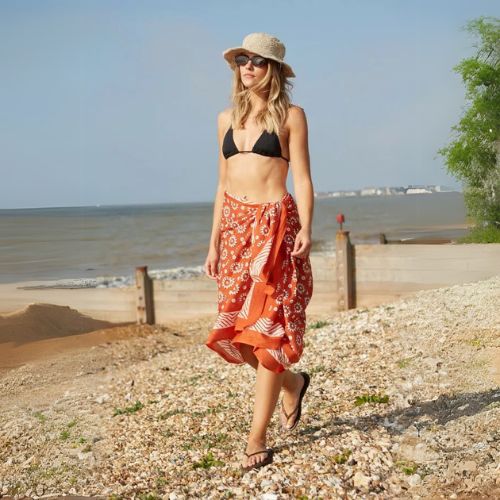 Hand Printed Cotton Sarong Rust Fashion Pachamama Ltd