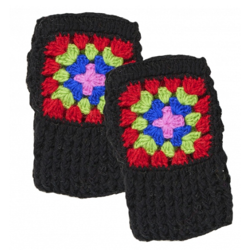 Black Crochet Rainbow Hand Warmers Fashion Namaste Fair trade