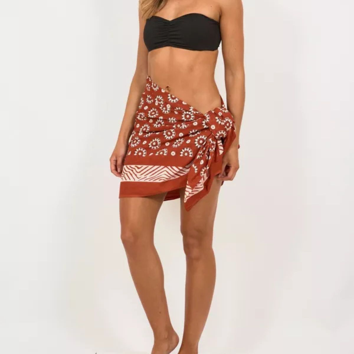 Hand Printed Cotton Sarong Rust Fashion Pachamama Ltd
