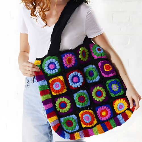 Black Crochet Rainbow Bag Bags & Wallets Namaste Fair trade