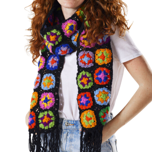 Black Crochet Rainbow Scarf Fashion Namaste Fair trade
