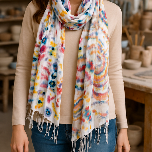 Rainbow Tie Dye Batik Cotton Scarf Fashion Namaste Fair trade