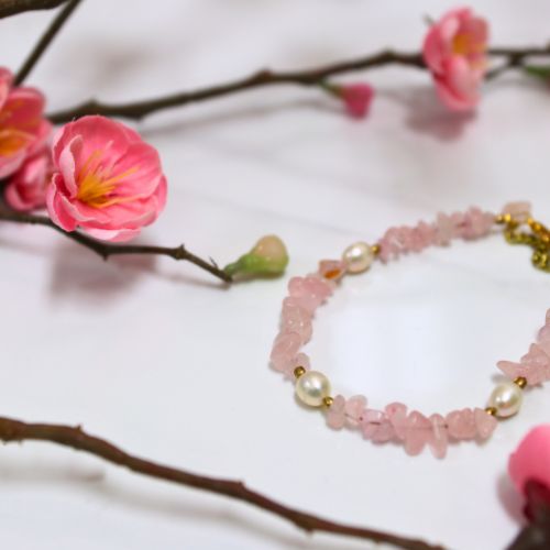 Rose Quartz & Pearl Metal Lock Bracelet Jewellery Nepal Leprosy Fellowship