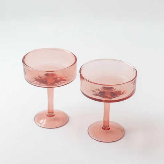 Handblown Hammered Coupe Glass Pair Dining Creative Women Pty Ltd