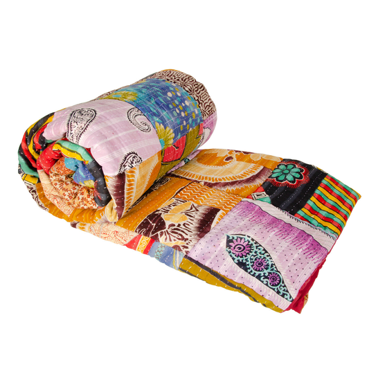 Vintage kantha stitch quilted bedcover/throw Cushions & Throws Namaste Fair trade