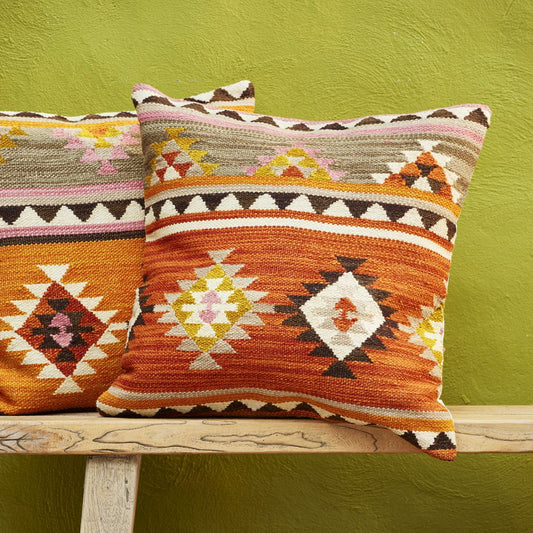 Kunduz hand loom kilim cushion cover 60 x 60cm Cushions & Throws Namaste Fair trade