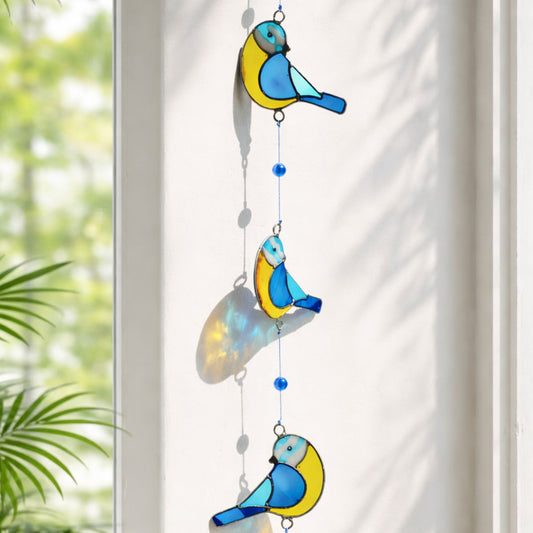 String of 3 Blue Tit Birds Suncatcher Home Décor Namaste Fair trade