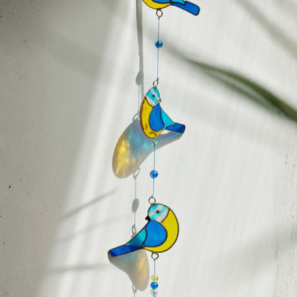 String of 3 Blue Tit Birds Suncatcher Home Décor Namaste Fair trade