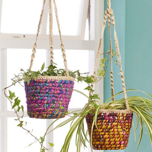 Recycled Sari Hanging Plant Basket Home Décor Namaste Fair trade