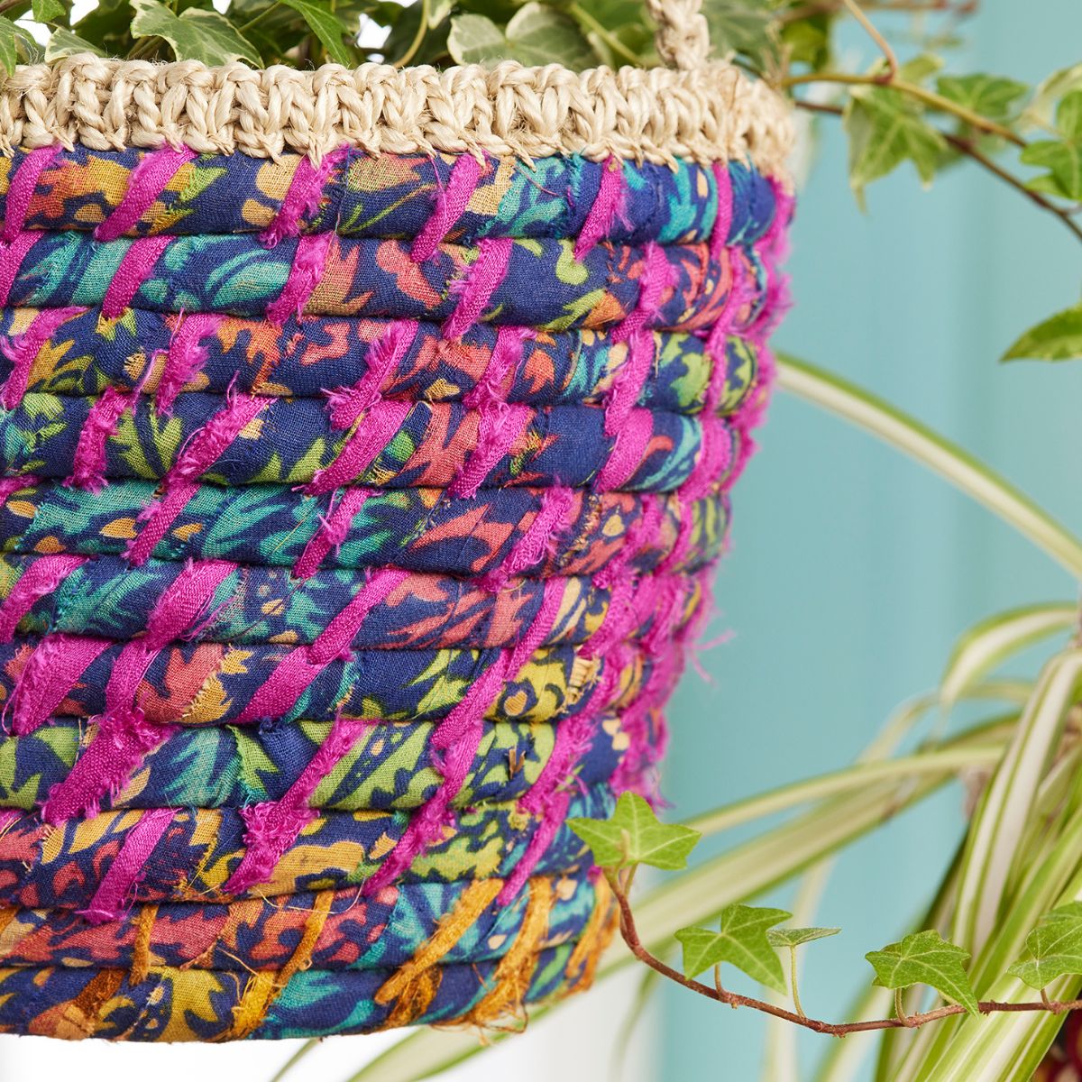 Recycled Sari Hanging Plant Basket Home Décor Namaste Fair trade