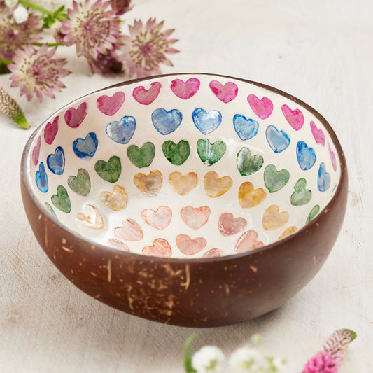 Coconut Bowl, Shell Rainbow Heart Servingware Namaste Fair trade