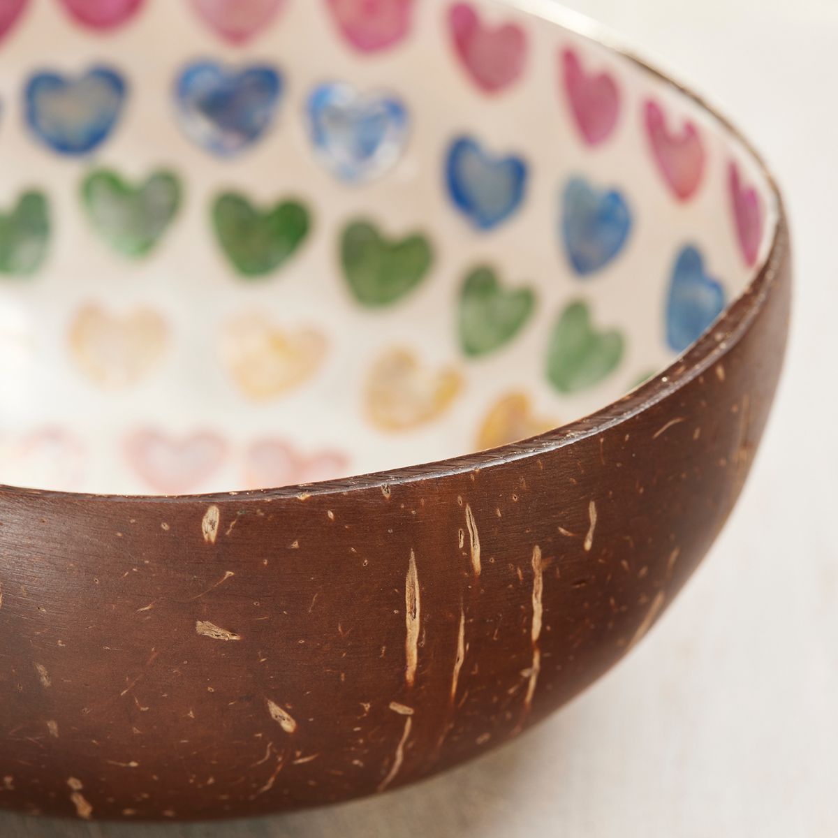 Coconut Bowl, Shell Rainbow Heart Servingware Namaste Fair trade