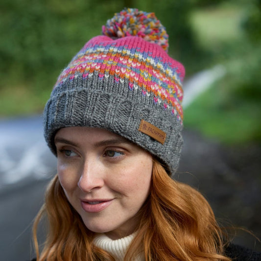 Iona Roll Back Bobble Beanie Pink Fashion Pachamama Ltd
