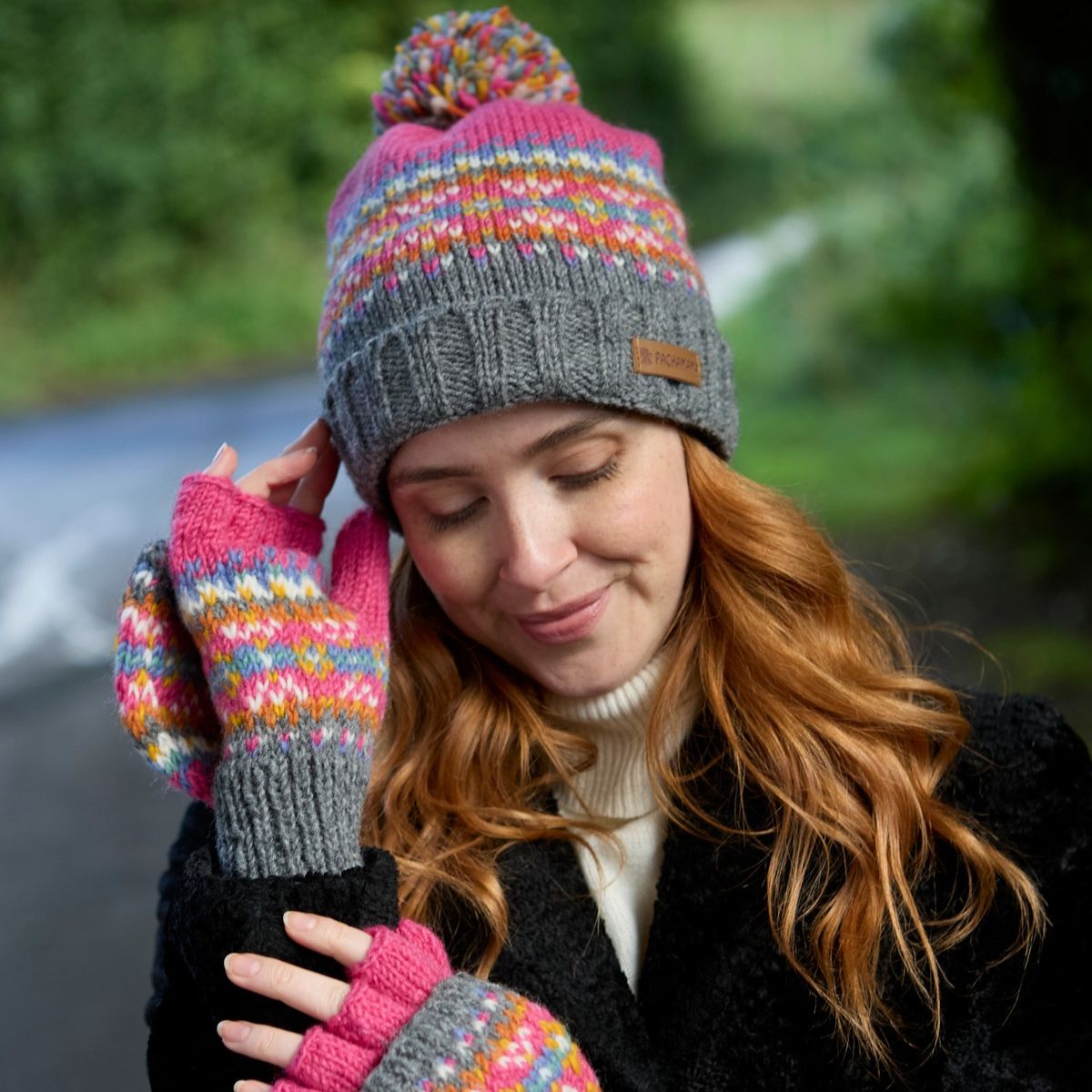 Iona Roll Back Bobble Beanie Pink Fashion & Accessories Pachamama Ltd