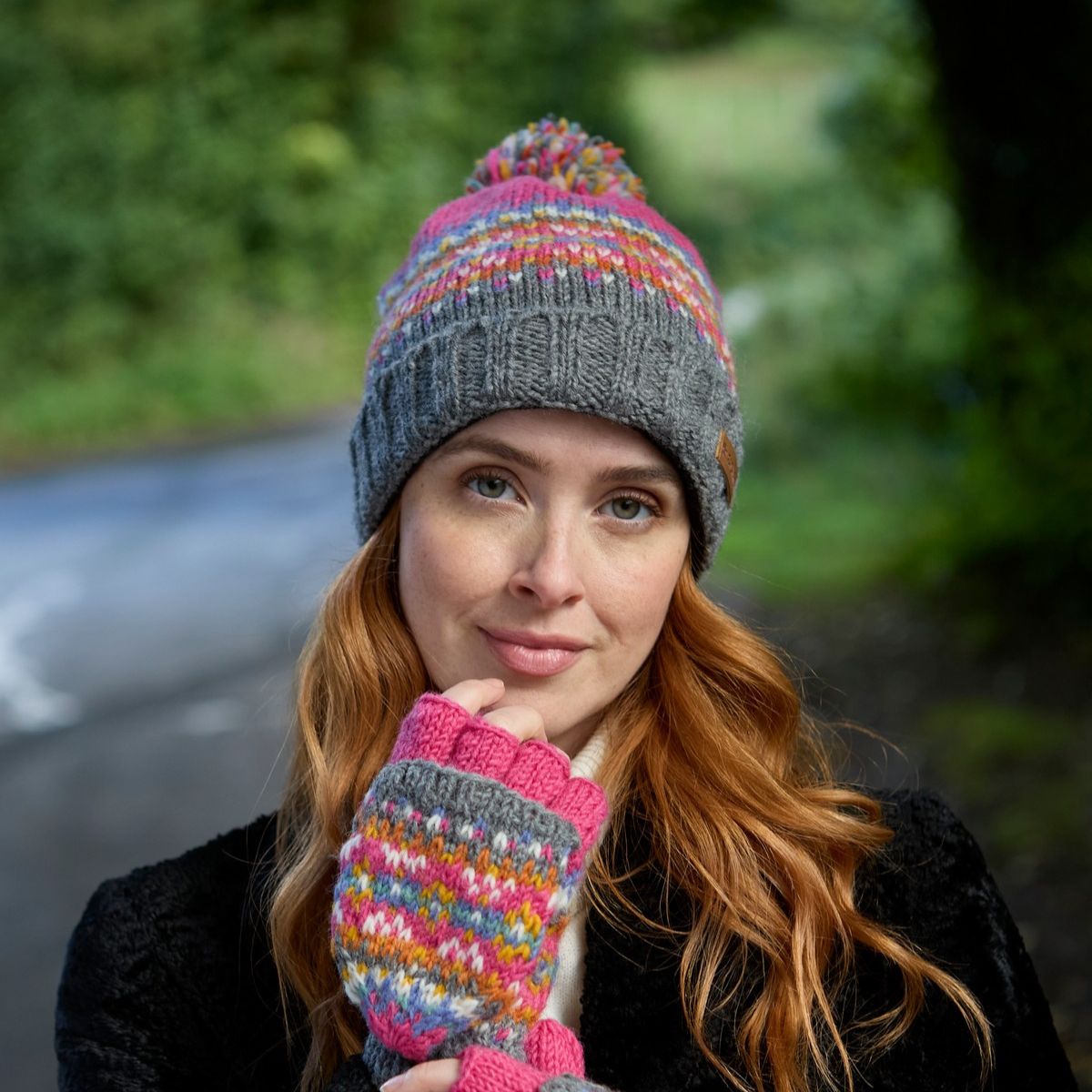 Iona Roll Back Bobble Beanie Pink Fashion & Accessories Pachamama Ltd