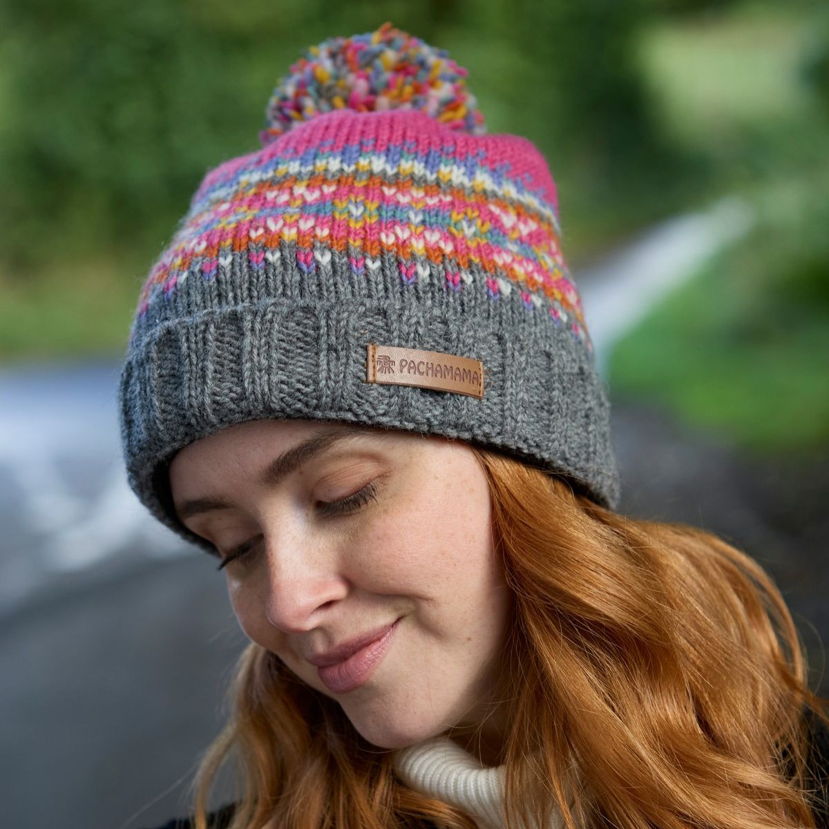 Iona Roll Back Bobble Beanie Pink Fashion & Accessories Pachamama Ltd