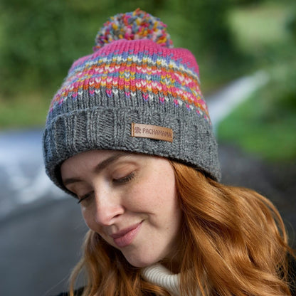 Iona Roll Back Bobble Beanie Pink Fashion & Accessories Pachamama Ltd