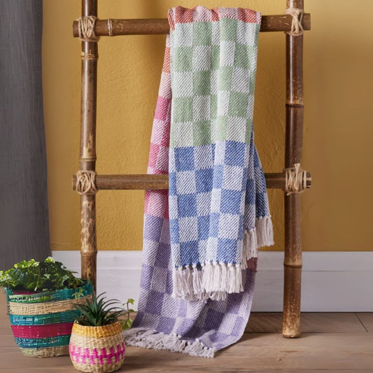 Recycled Cotton Check Throw Homeware Namaste Fair trade