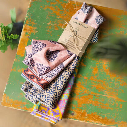 Set of 4 Recycled Sari Gift Wraps Wrapping Namaste Fair trade