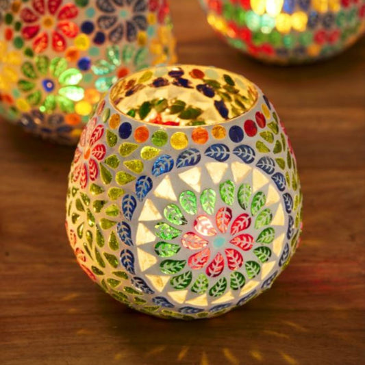 Keya Multi Colour Recycled Glass Tealight Holder Homeware Namaste Fair trade