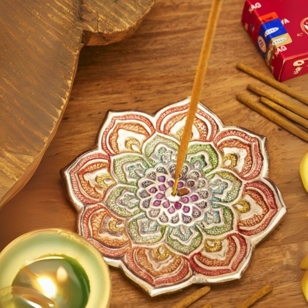 Rainbow Mandala Incense Holder Homeware Namaste Fair trade