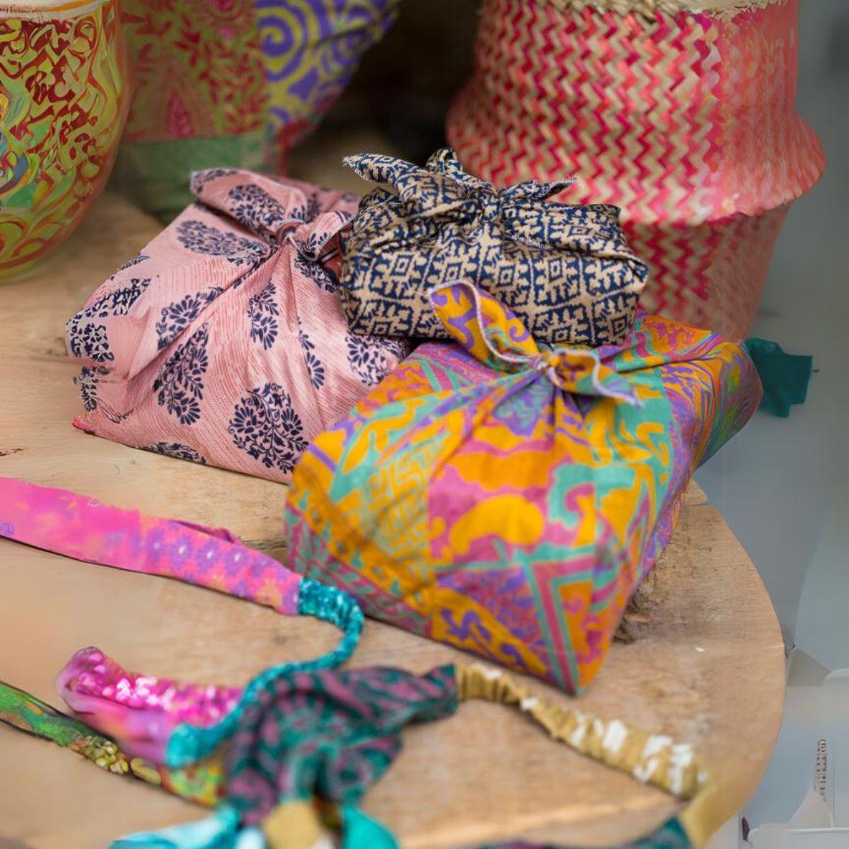 Set of 4 Recycled Sari Gift Wraps Wrapping Namaste Fair trade