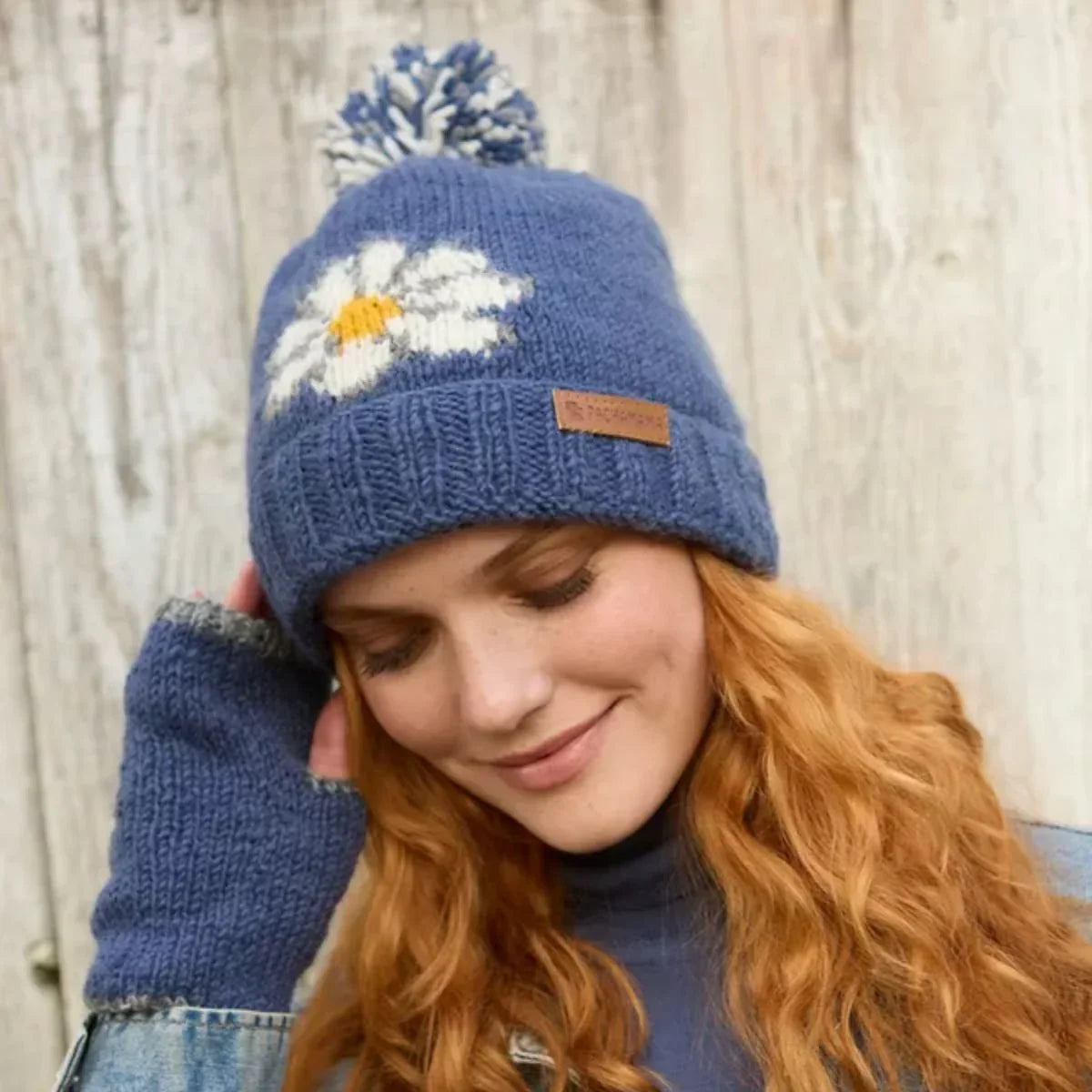 Daisy Roll Back Bobble Beanie Fashion Pachamama Ltd