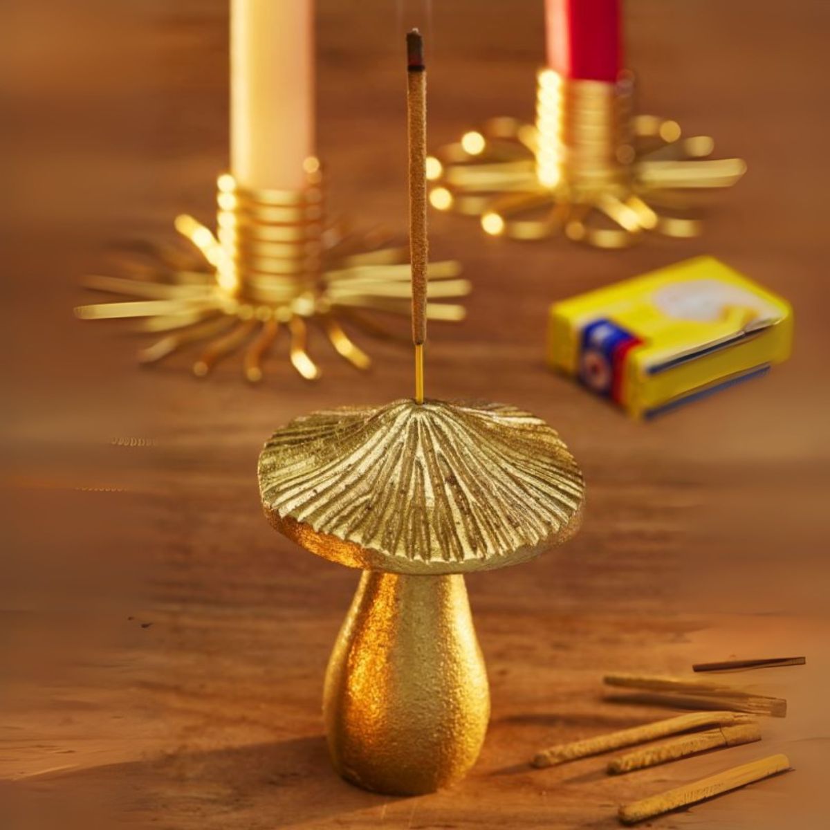 Brass Finish Mushroom Incense Holder Homeware Namaste Fair trade