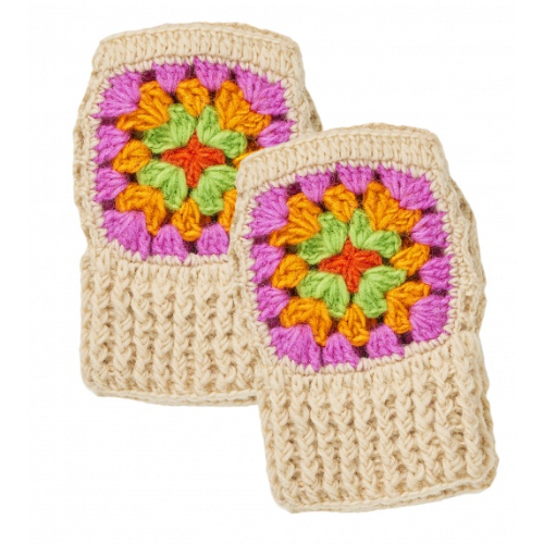 Cream Crochet Rainbow Hand Warmers Fashion Namaste Fair trade