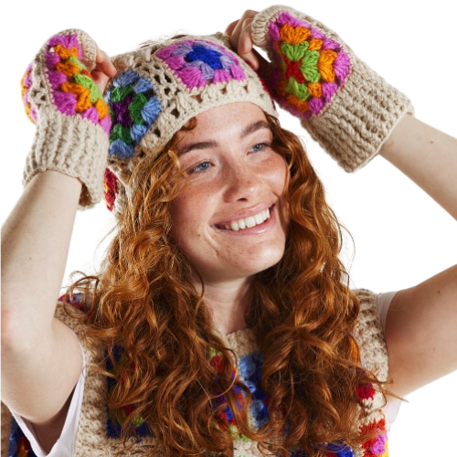 Cream Crochet Rainbow Hand Warmers Fashion Namaste Fair trade
